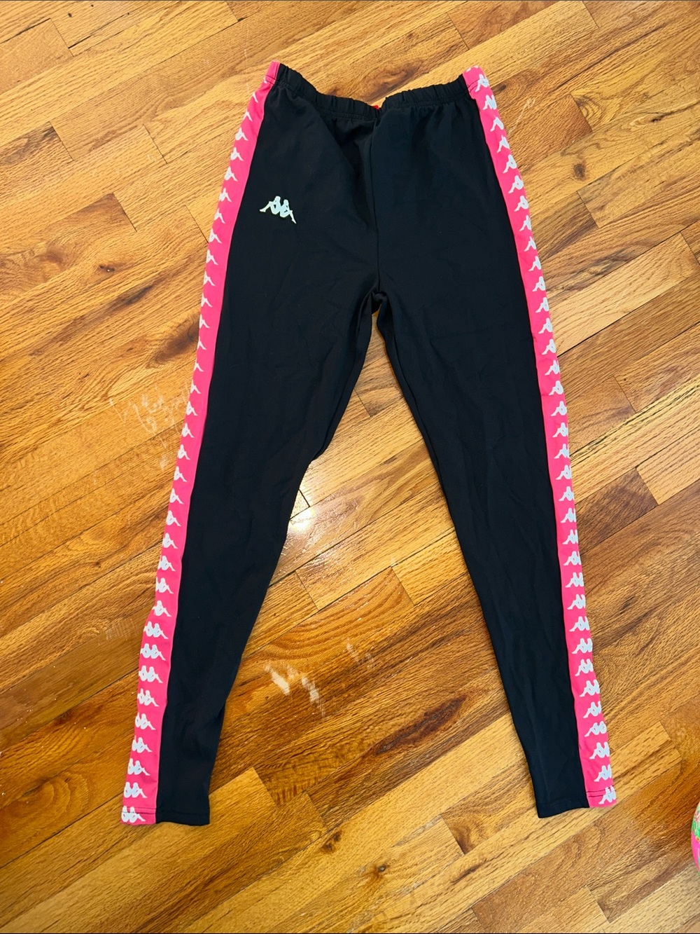 Kappa Black Track Pants with Pink Side Stripe